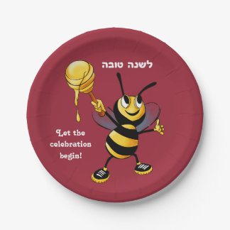 Red Honey Bee Rosh HaShana Paper Plate