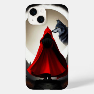 Red Hooded Figure Facing Majestic Wolf Case-Mate iPhone 14 Case