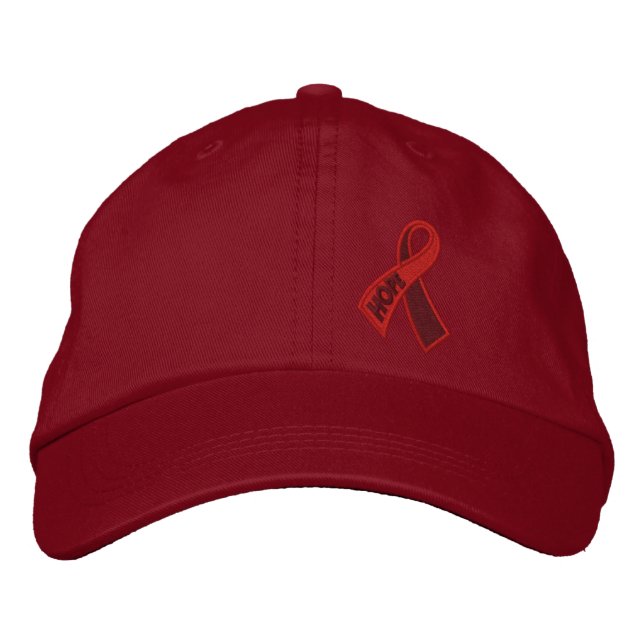 Red Hope AIDS HIV Ribbon Awareness Embroidered Hat (Front)