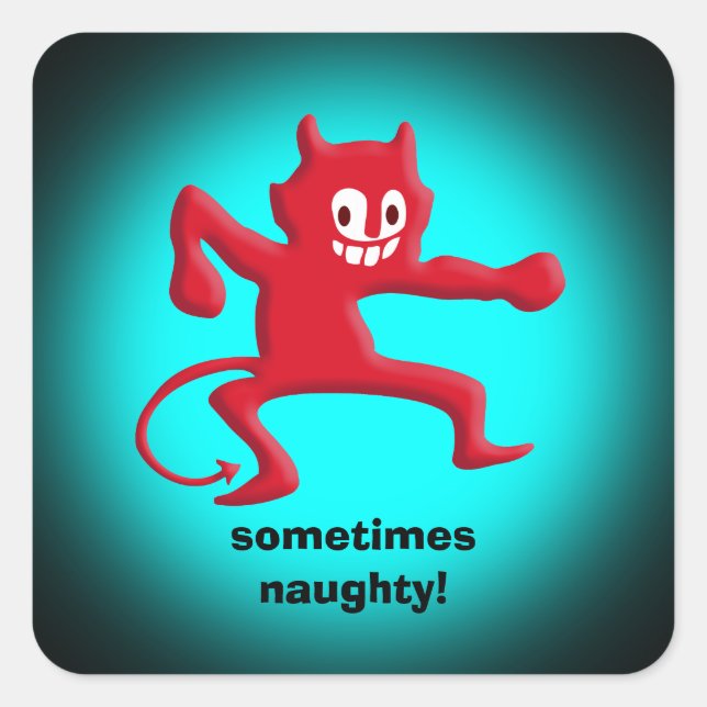 Red Horned Imp, Pointed Tail, sometimes naughty Square Sticker (Front)