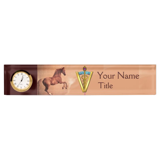RED HORSE AND GOLD CADUCEUS VETERINARY SYMBOL NAMEPLATE (Front)
