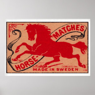 Red Horse - Matchbox Print - Sweden Wall Art