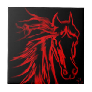 Red Horse on Black Original Art  Tile