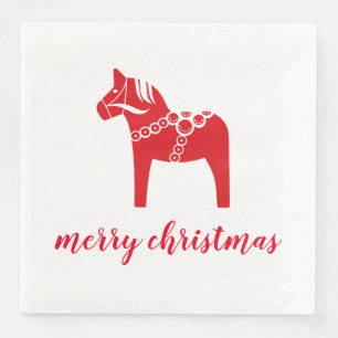Red Horse Scandinavian Nordic Merry Christmas Napkin