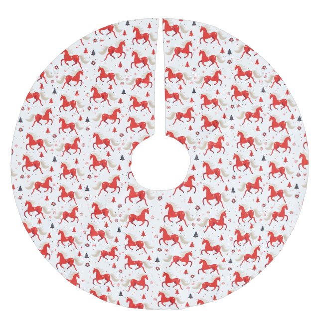 Red Horses Design  Brushed Polyester Tree Skirt (Front)
