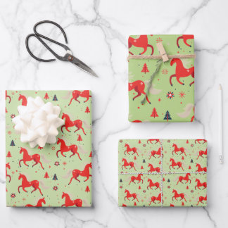 Red Horses Design Wrapping Paper Sheets
