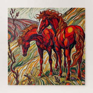 Red Horses on the Mountain 600 Piece Puzzle