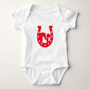 Red Horseshoe Girl and Horse Baby Bodysuit