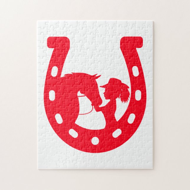 Red Horseshoe Girl and Horse Jigsaw Puzzle (Vertical)