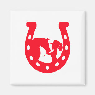 Red Horseshoe Girl and Horse Magnet