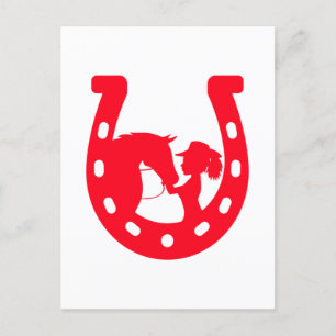 Red Horseshoe Girl and Horse Postcard