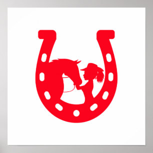Red Horseshoe Girl and Horse Poster