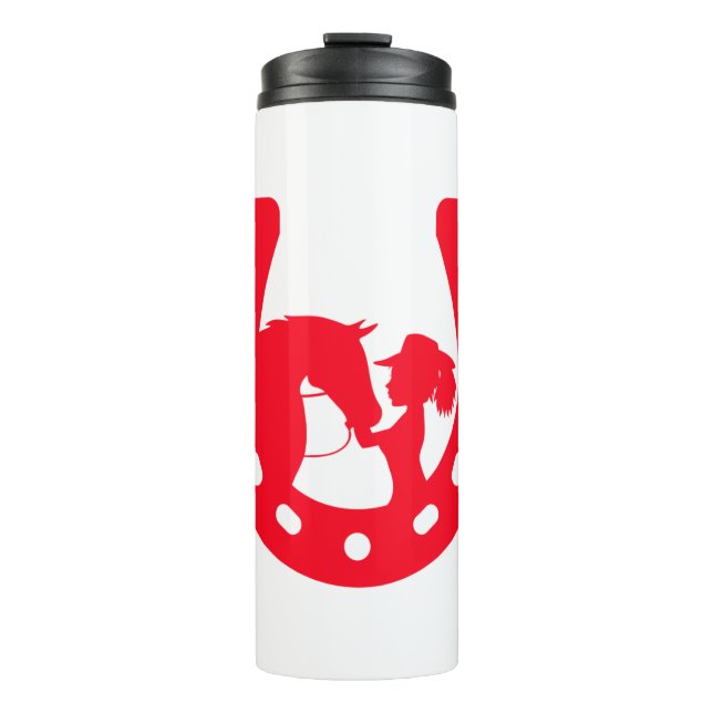 Red Horseshoe Girl and Horse Thermal Tumbler (Front)