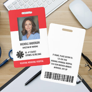 Red Hospital Medical Employee Logo Photo Id Badge