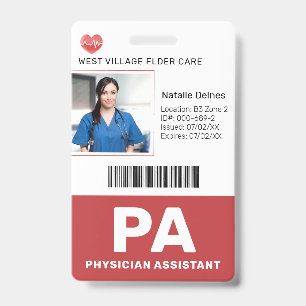 Red   Hospital Medical Employee Photo ID Badge