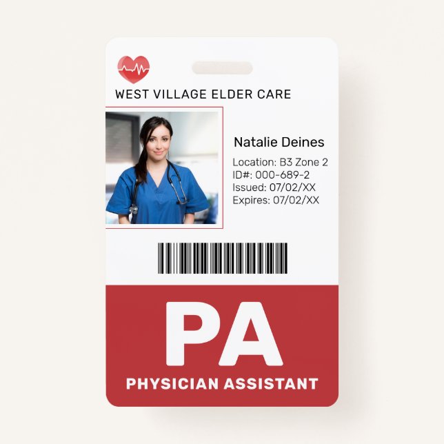 Red | Hospital Medical Employee Photo ID Badge (Front)