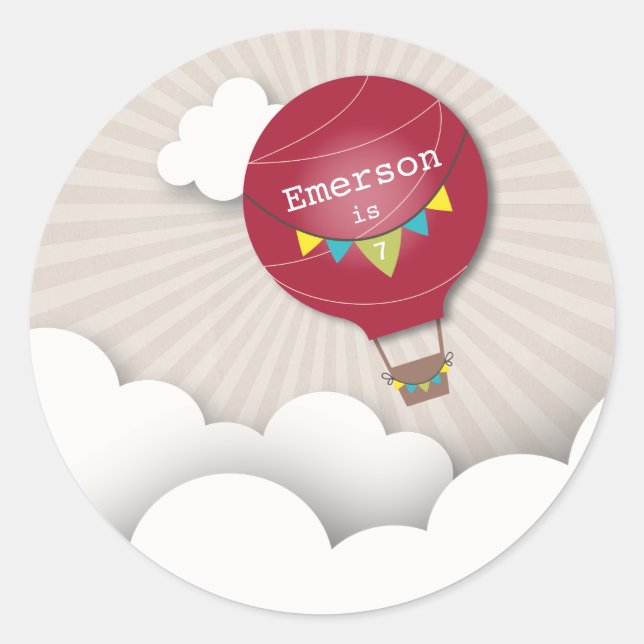 Red Hot Air Balloon Birthday Party Sticker (Front)