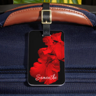 Red Hot Bearded Iris Flower Personalised Luggage Tag