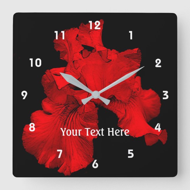 Red Hot Bearded Iris Flower Square Wall Clock (Front)