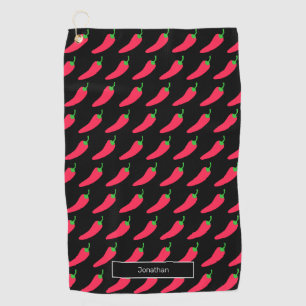 Red Hot Chilli Pattern Add Your Name Fun Novelty Golf Towel