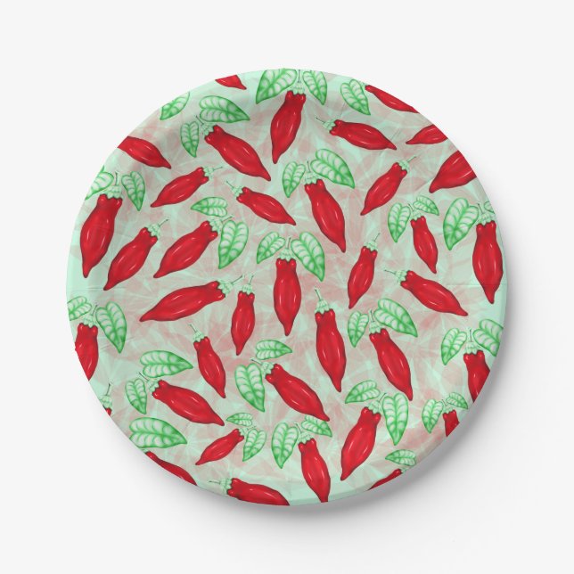 Red Hot Chilli Pepper Decorative Pattern Paper Plate (Front)