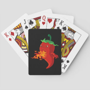 red hot chilli pepper with flame playing cards
