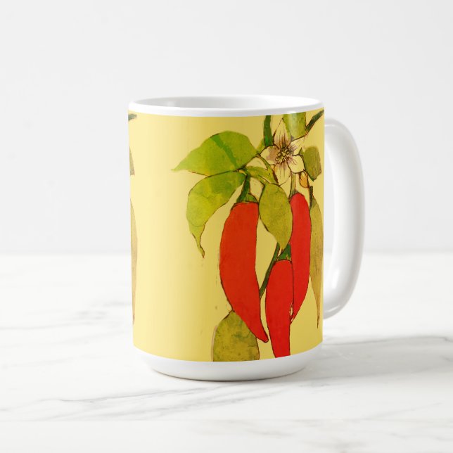 Red Hot Chilli Peppers on Vine Green Leaves Flower Coffee Mug (Front Right)