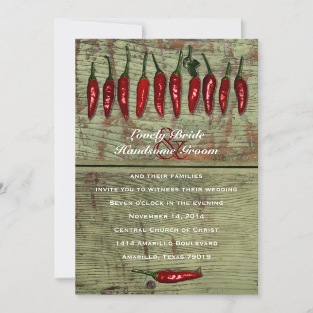 Red Hot Chilli Peppers Wood Look Wedding Invitatio Invitation (Front)
