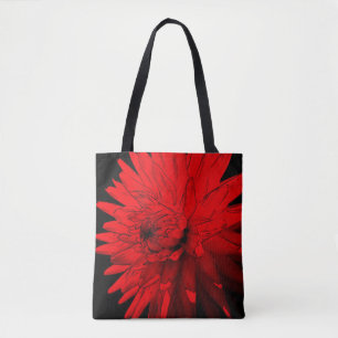 Red Hot Dahlia Abstract Flower Art Tote Bag