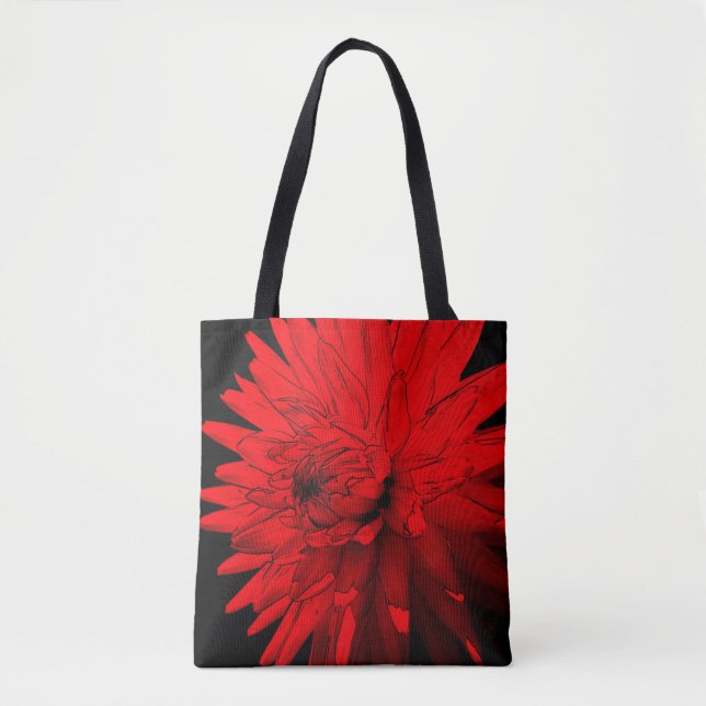 Red Hot Dahlia Abstract Flower Art  Tote Bag (Front)