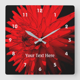 Red Hot Dahlia Flower Personalised Square Wall Clock