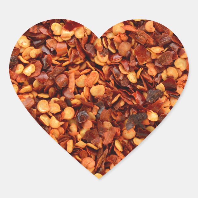 Red hot dried chilli flakes heart sticker (Front)