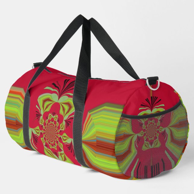 Red Hot Lemon Kaleidoscope Motif: A Bold & Bright Duffle Bag (Right Corner)