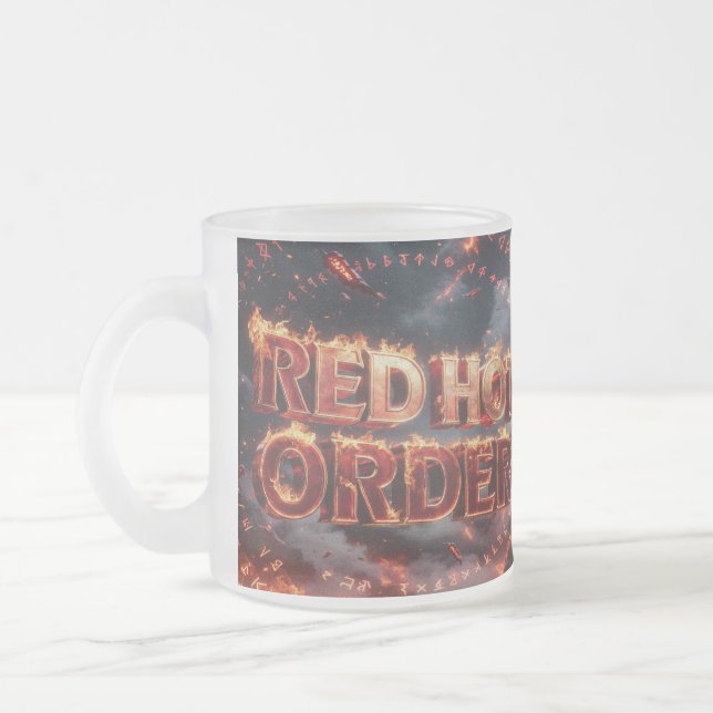 Red Hot Order Frosted Glass Coffee Mug (Left)