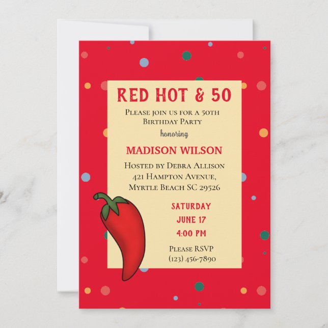 Red Hot Pepper 50th Birthday Party Invitation (Front)