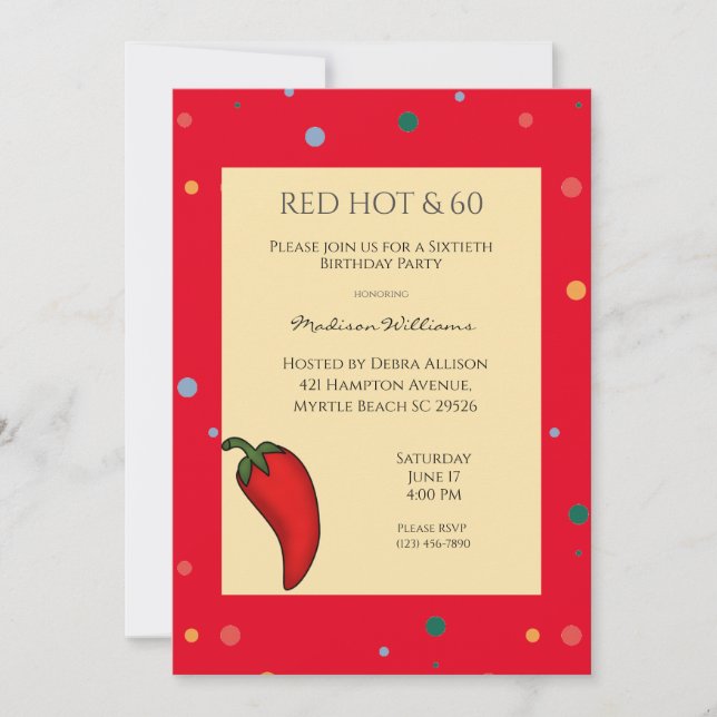 Red Hot Pepper 60th Birthday Party Invitation (Front)