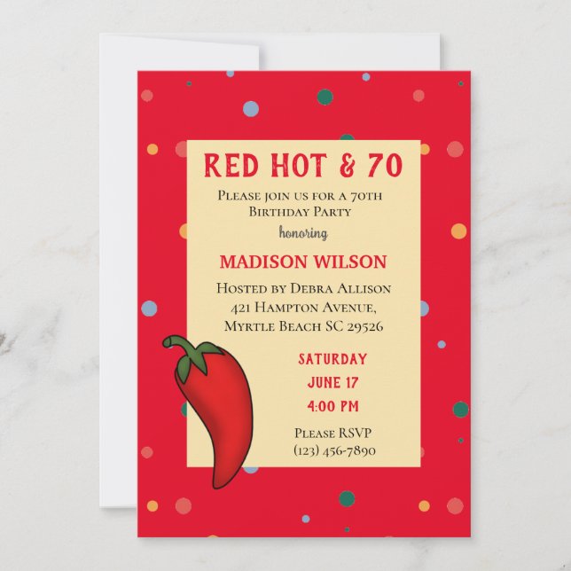 Red Hot Pepper 70th Birthday Party Invitation (Front)