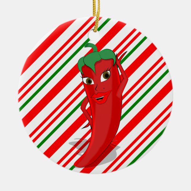 Red Hot Pepper Diva Candy Cane  Ceramic Tree Decoration (Front)