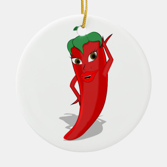 Red Hot Pepper Diva Ceramic Tree Decoration (Front)
