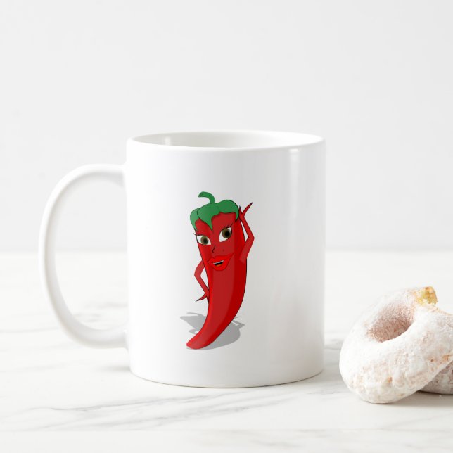 Red Hot Pepper Diva Coffee Mug (With Donut)
