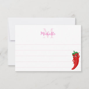 Red Hot Pepper Diva Cute Custom Lined Monogram Card