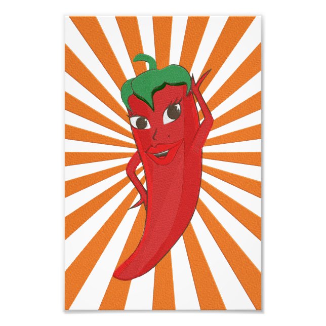 Red Hot Pepper Diva Faux Embroidery Print (Front)