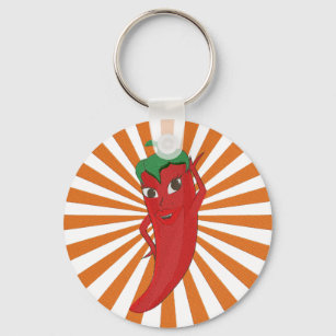 Red Hot Pepper Diva Faux Embroidery Print Key Ring