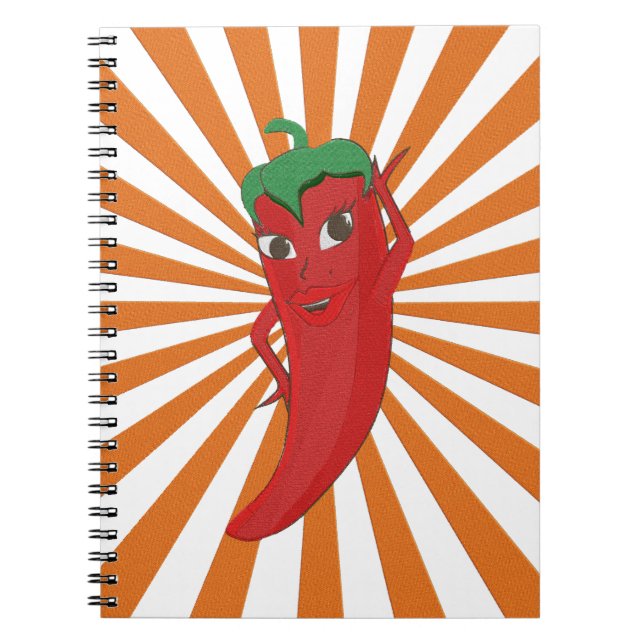 Red Hot Pepper Diva Faux Embroidery Print Notebook (Front)