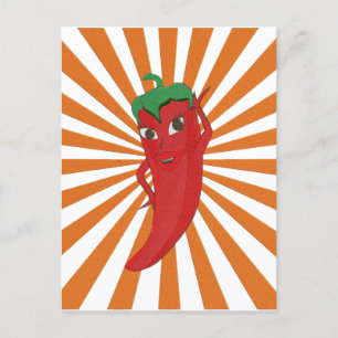 Red Hot Pepper Diva Faux Embroidery Print Postcard