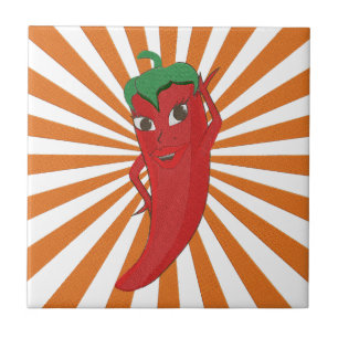 Red Hot Pepper Diva Faux Embroidery Print Tile