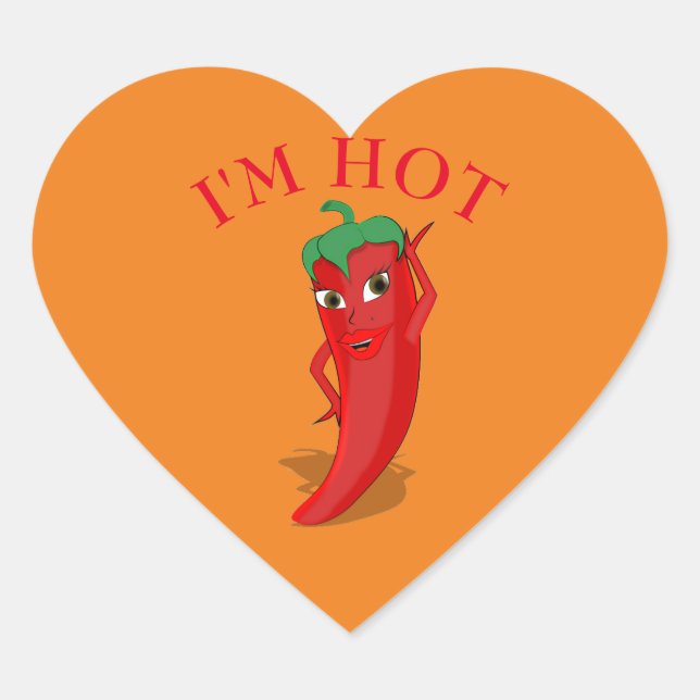 Red Hot Pepper Diva Heart Shaped Sticker (Front)