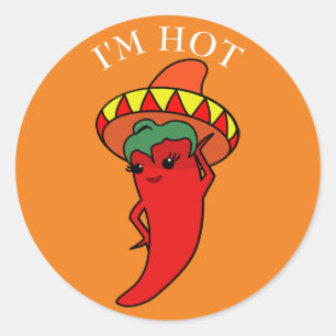 Red Hot Pepper Diva Mexican Sombrero Classic Round Sticker