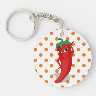 Red Hot Pepper Diva Orange Polka Dot Pattern Key Ring