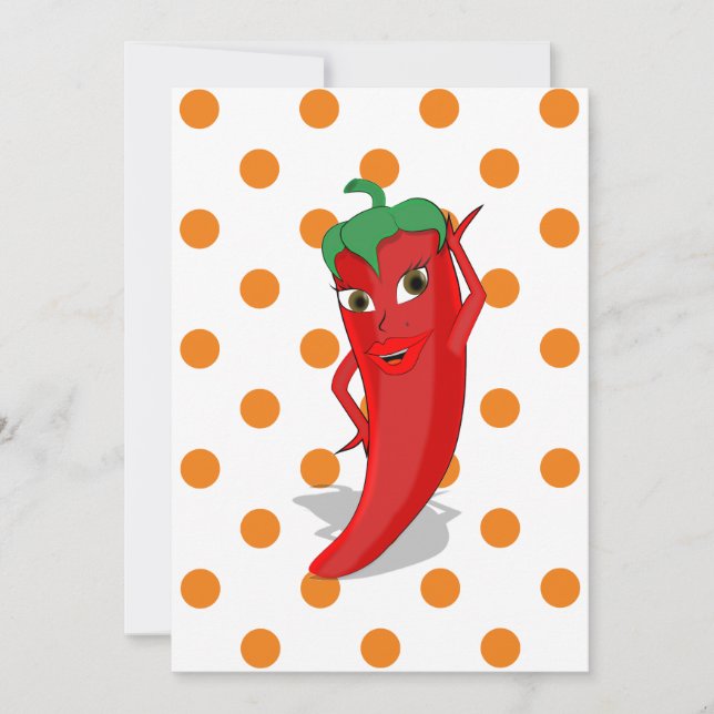 Red Hot Pepper Diva Orange Polka Dots  Button Invi Invitation (Front)